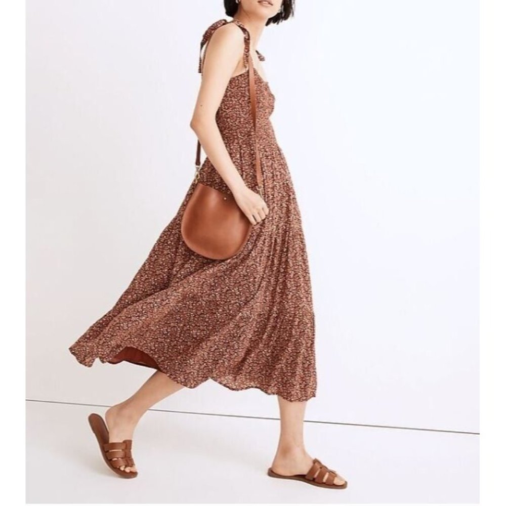 EUC Madewell Rust Red Ditsy Floral Lucie Tie Strap Dress